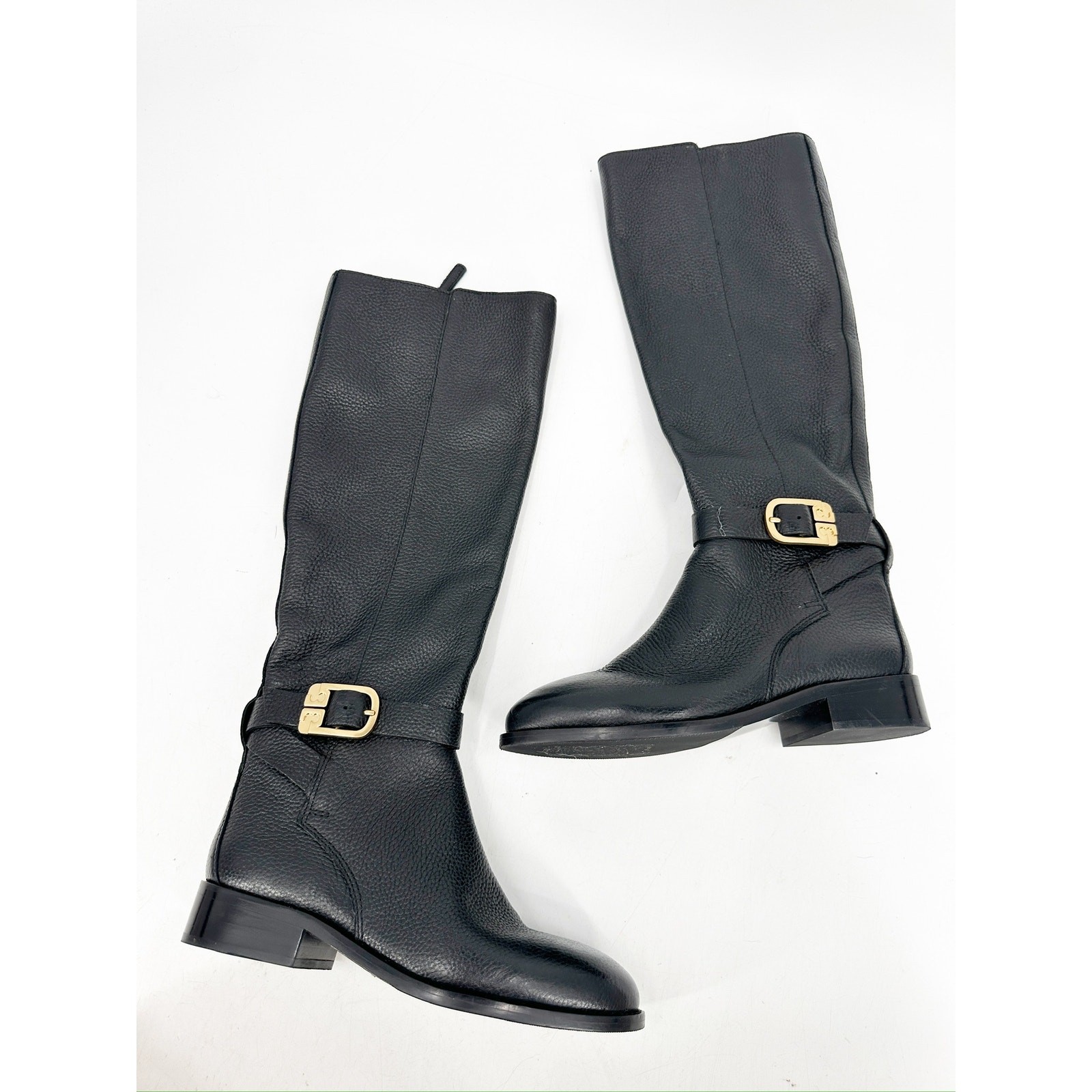Tory Burch Brooke Black Tumbled Leather Knee High Buckle Riding Boots Size 5M thumbnail 2