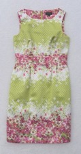 Tahari Arthur & Levine Citrine Green Lined Brocade Pattern Sz 6 Dress 6473