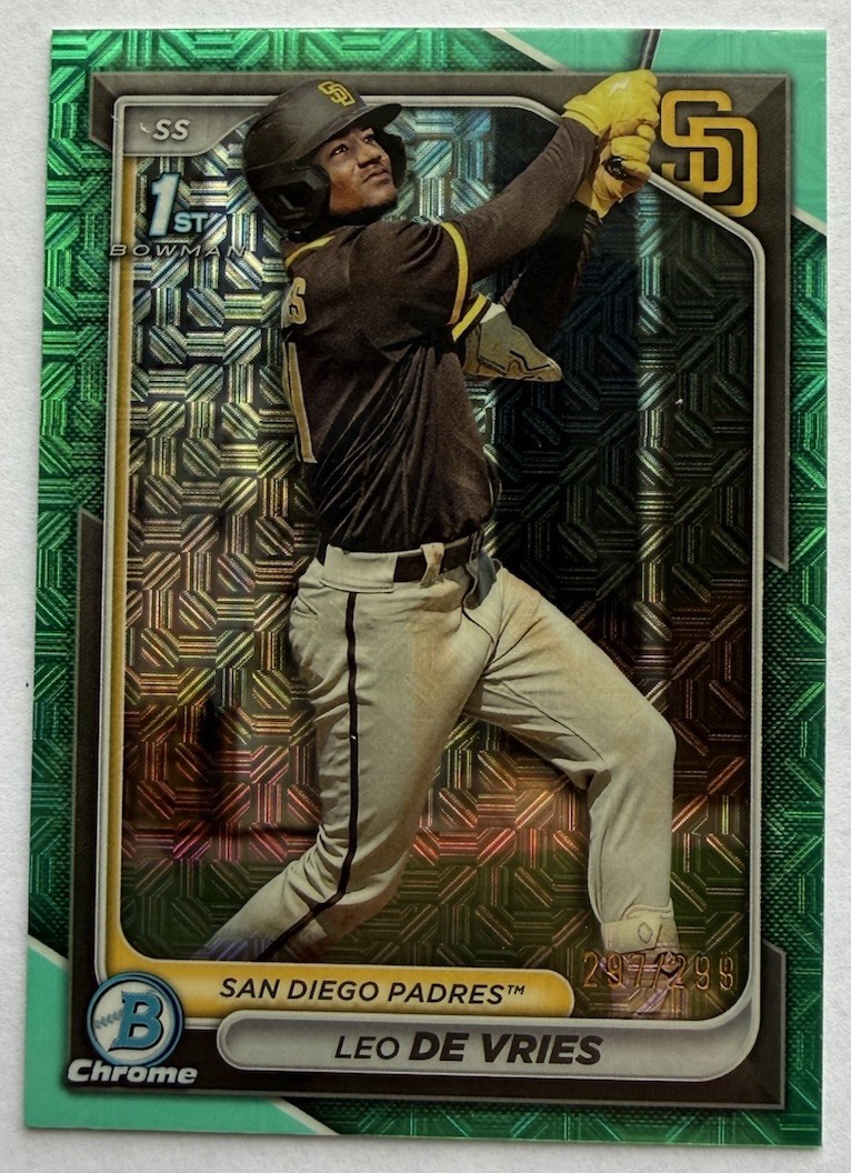 2024 Bowman Chrome Leo De Vries 1st Aqua Mojo Refractor SP /299 Mega Box BCP-179