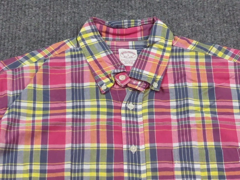 Camisa Brooks Brothers Para Hombre Grande Rosa Cuadros Botón Manga Corta Algodón  Foto 2 de 4