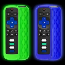 2 Pack Remote Control Cover for Roku, Silicone Case, Glow Green Blue FREE US