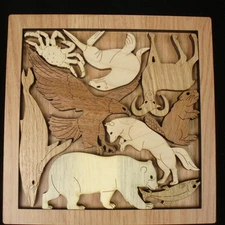 Animals of Alaska wood brain teaser puzzle - unique  beautiful design made USA