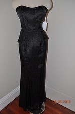 NWT Jessica Simpson Davids Bridal Long Strapless bead Dress Prom Fishtail Black 