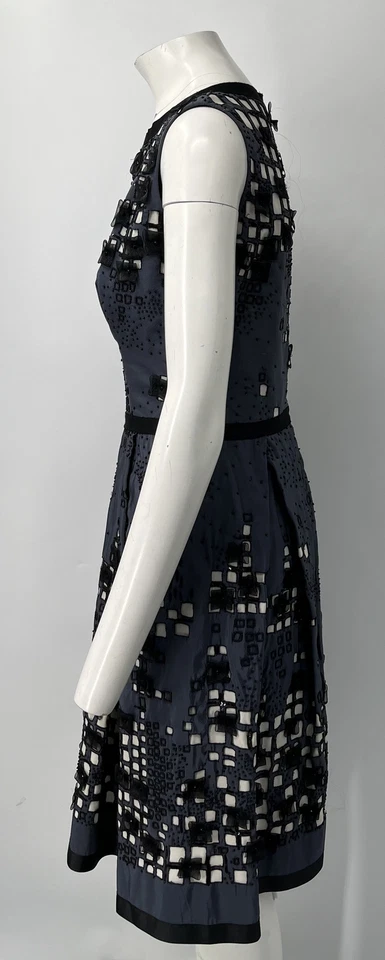 Naeem Khan темно-синий украшенный без рукавов перевернутый складки трапеции платье sz 6 - Изображение 2 из 4