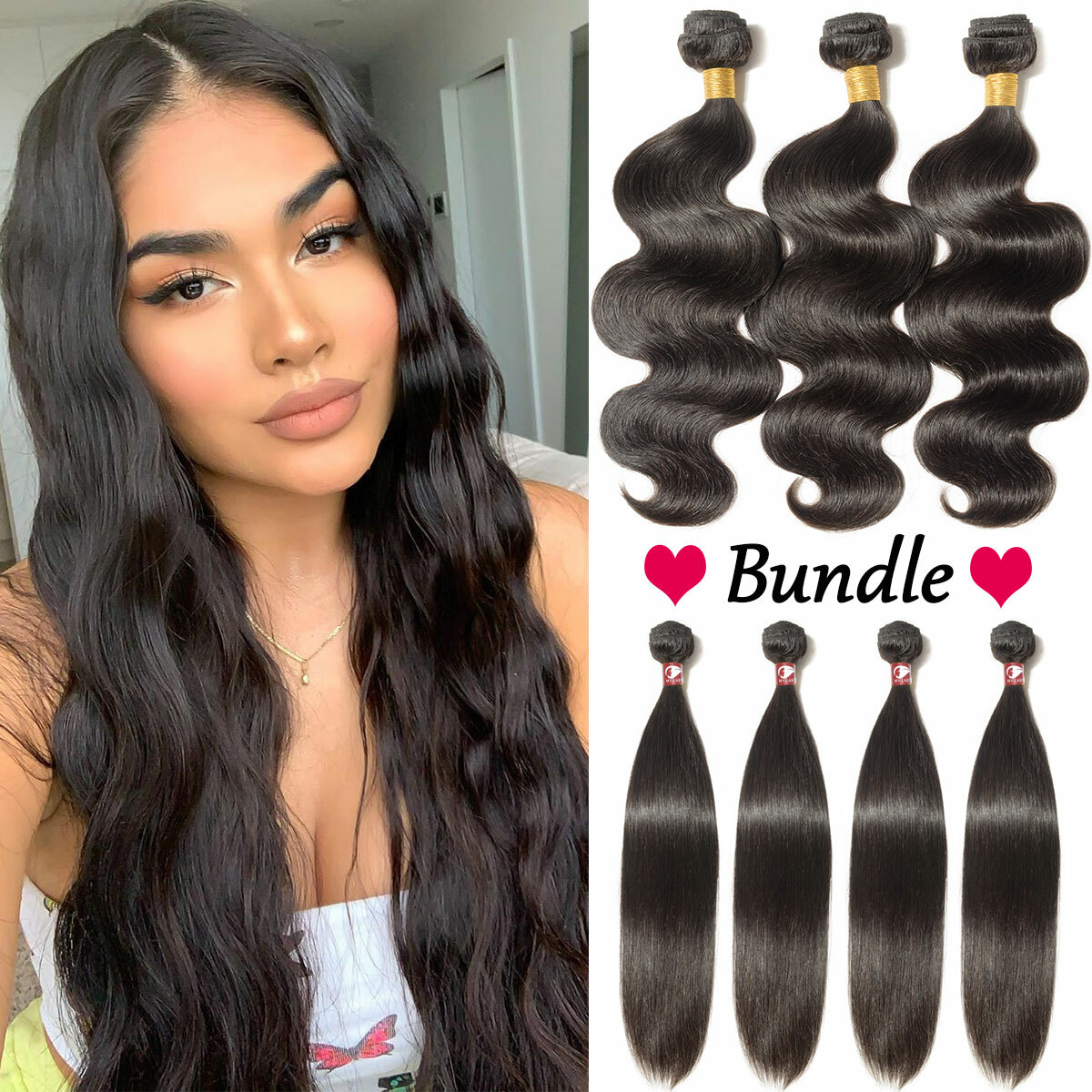 Unprocessed Brazilian Body Wave Hair Bundles - Black Jet Black Body Wave Bundles - 100% Human Hair Weave  main image 2