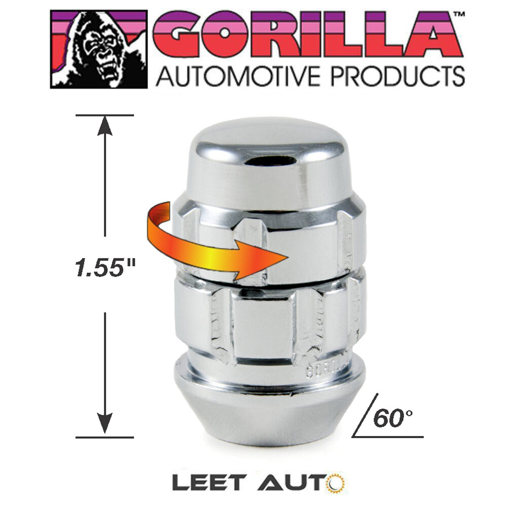 Gorilla X2 Wheel Locks, 14mm x 1.50, Bulge Acorn, Chrome, 14x1.5