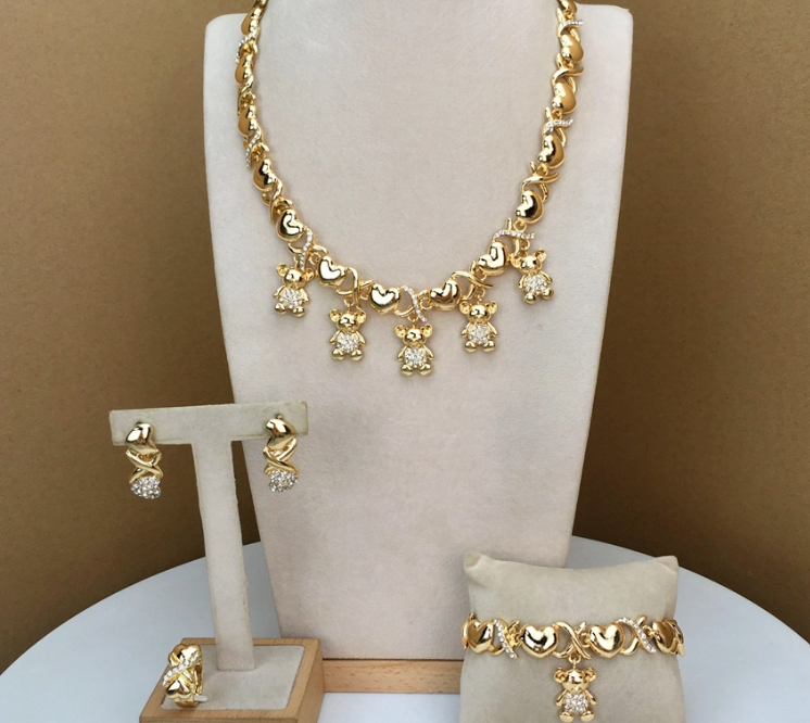 Hugs Kisses Dangling Teddy Bear XH 14k Gold Necklace Bracelet Ring  Earrings 83