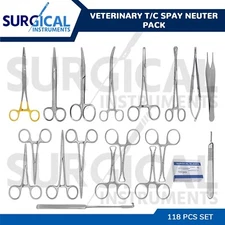 118 Pcs T/C Spay Neuter Pack Veterinary Instrument Forceps Scissor Set German Gr