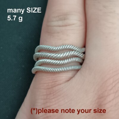 FINE SOLID SILVER RING ADJUSTABLE SIZE VINTAGE 5g QUAD 4 serrated RINGS #RR021
