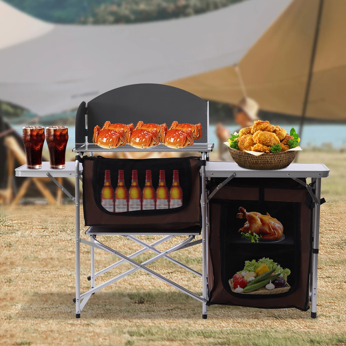 Portable Grilling Stand Folding BBQ Table Camping Table with