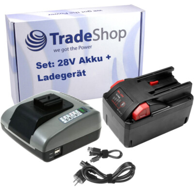Set: Li-Ion Akku 28V 3000mAh + Ladegerät für AEG Milwaukee C12-28 DCR 0-Version