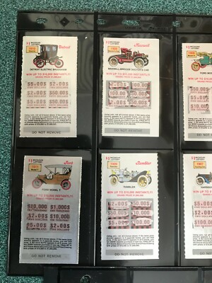 Antique Auto Set of 20 Michigan Instant Lottery Tickets. NO CASH