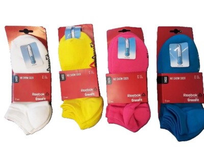 Reebok Crossfit No-Show Cool Max Active Socks 3 Pair Pink White Yellow Blue