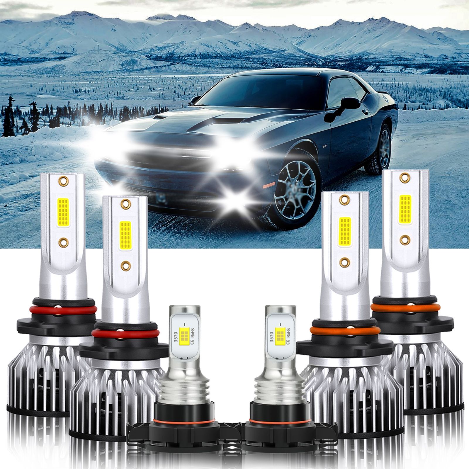 6x LED Headlight Hi Lo Beam+Fog Light Bulb Kit white For Dodge Avenger 2010-2012