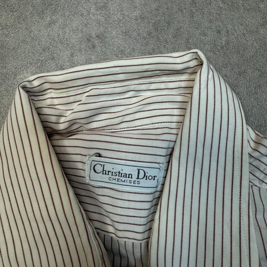 Christian Dior Shirt Mens Large Striped USA Long Sleeve Button Up Designer Red image 9