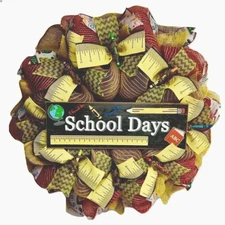 School Days Door Wreath With Crayons Handmade Deco Mesh