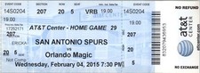 Orlando Magic vs San Antonio Spurs 2/4/2015 Ticket - Tim Duncan 26 Points