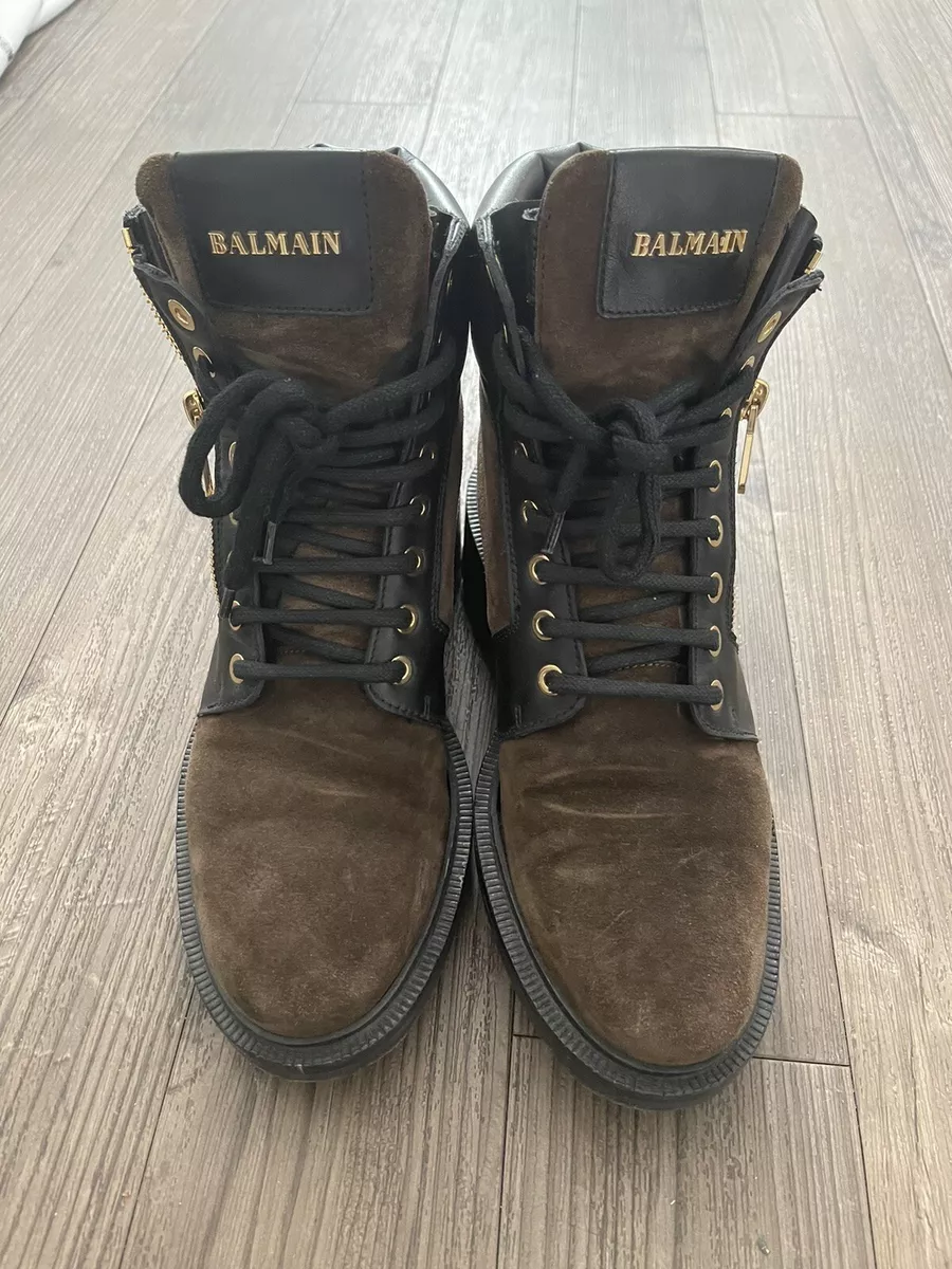 Balmain Black and Gold Leather Taiga Boots  Trendy boots, Lace boots, Lace  up combat boots