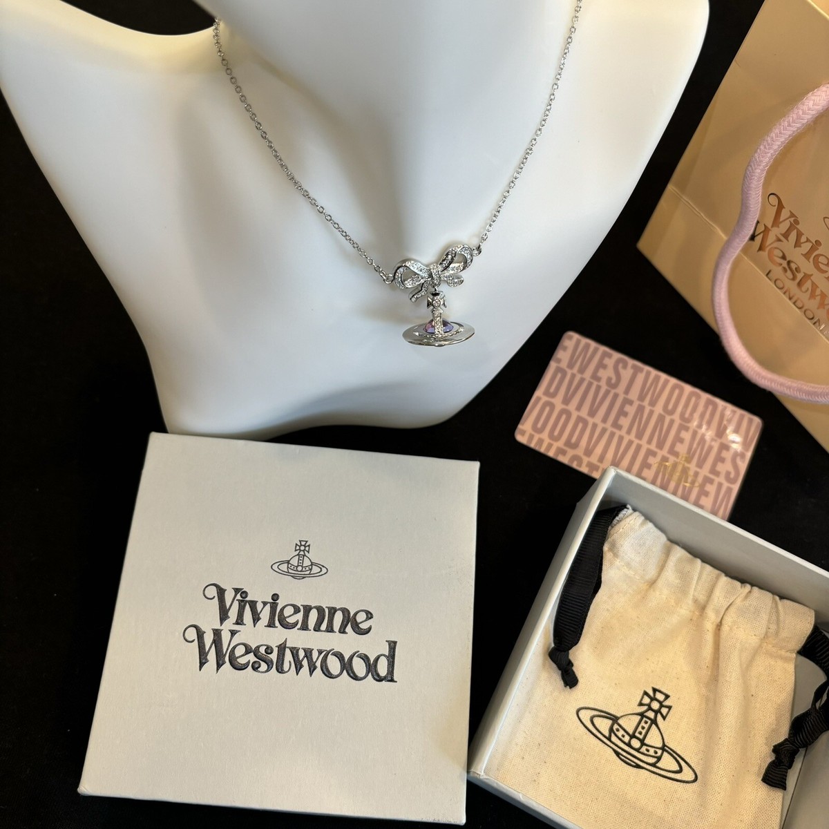 Vivienne Westwood Octavie Purple Crystal Tiebow Silver