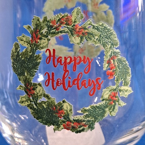 Set 2 New 'HAPPY HOLIDAYS' Stemless Old-Fashioned GLASSES 16.8 Oz Christmas Wine - Picture 5 of 11