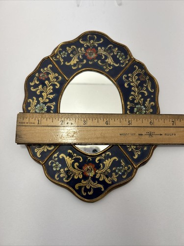 Vintage Glass Mirror Reverse Painted Glass Floral Multicolor 8”x 6.5” READ - Picture 7 of 8