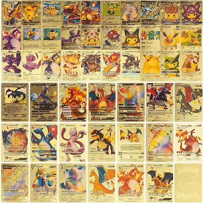 55PCS For Pokemon Card Foil GOLD PACK CARDS TCG GX Vmax GX Card Charizard Rare