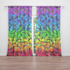 Butterfly Window Curtain colorful Drapery Curtain Panels kids rainbow window