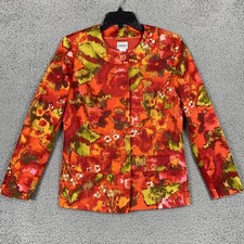 Chico's 0 Colorful Floral Watercolor Collarless Hidden Button Blazer Stretch Art