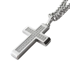 New Men's Stainless Steel Cross Pendant With Cubic Zirconia on Chain Necklace