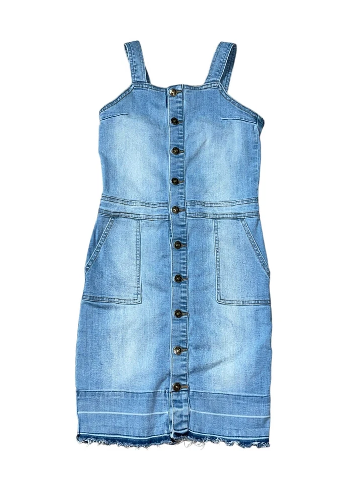 Hudson Blue Button Front Sleeveless Denim Mini Stretched Jean Dress Girls L - Image 4 of 4
