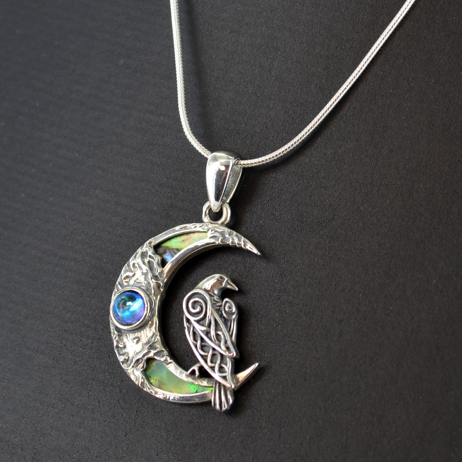 Moon & Raven 925 Sterling Silver Pendant Chain Not Included Spiritual Jewellery