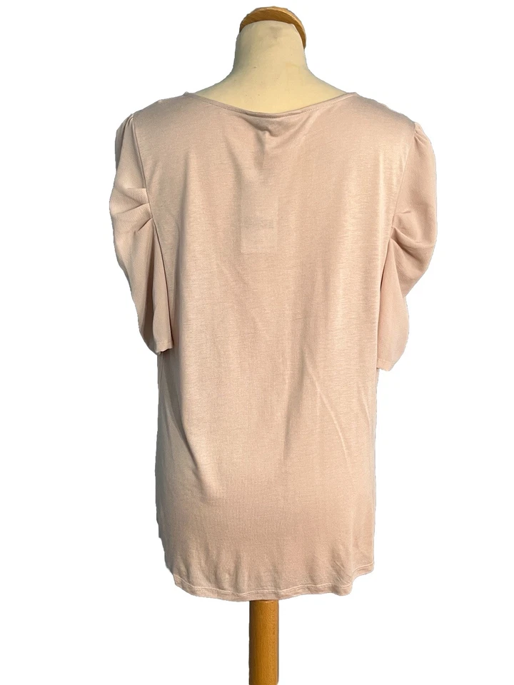 Next Blush Crepe Front Round Neck Shell Top with Sleeve Pleats UK 14 - Image 2 of 4