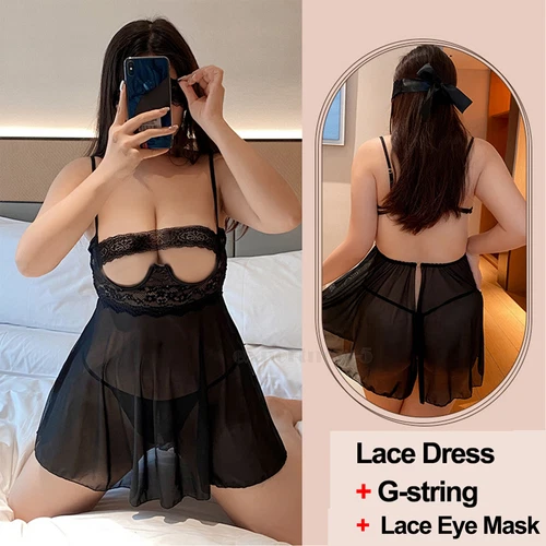 Dessous-Speghetti-Nachtwäsche-Sexy-Damen-Schlafanzug-Spitze-Babydoll-Nachtwäsche M-2XL - Bild 52 von 65