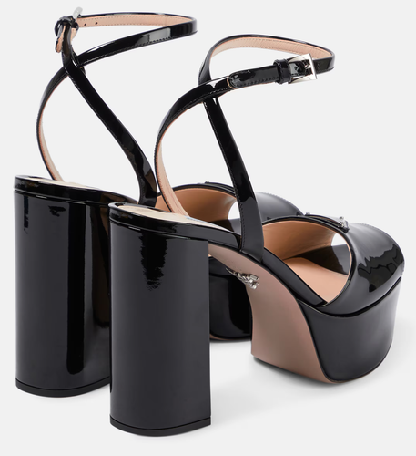 Prada 115 Black Patent Leather Platform Sandal Ankle Strap Block Heel Pump 40 - Picture 14 of 16