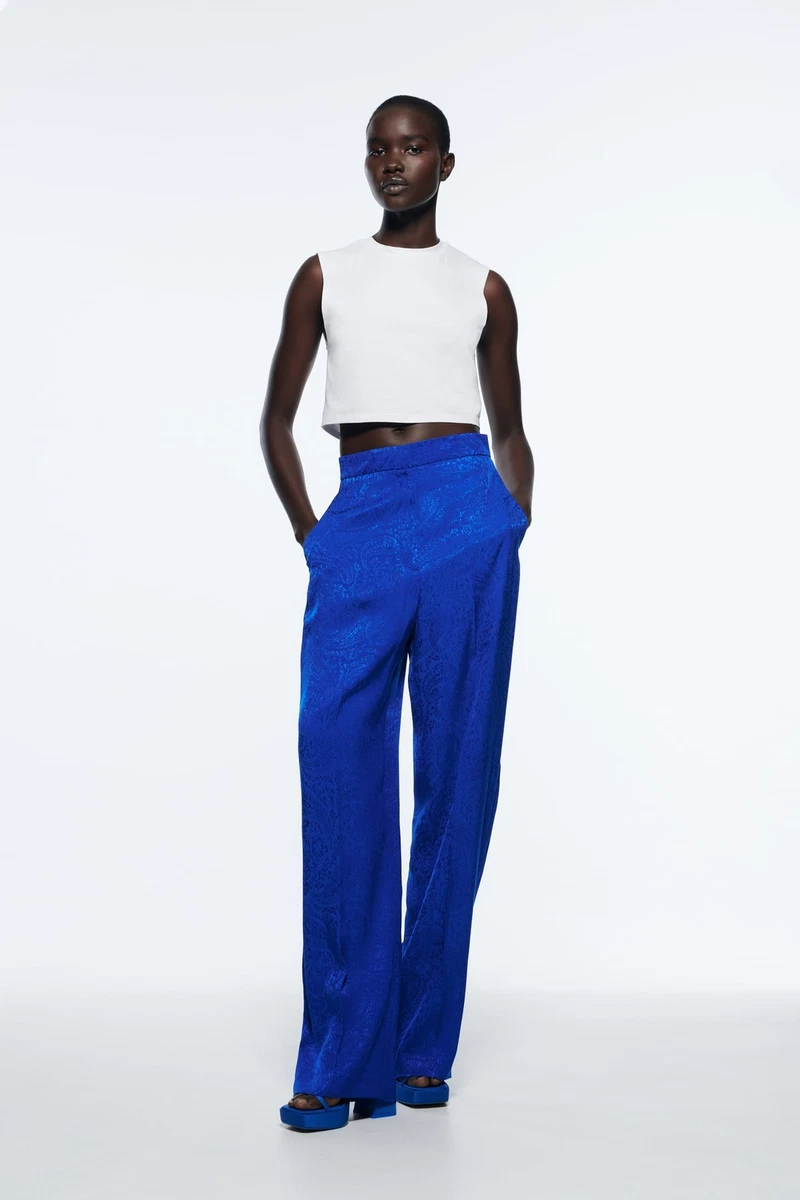 BNWT ZARA WOMAN JACQUARD MENSWEAR STYLE PANTS BLUE 1478/033 XS