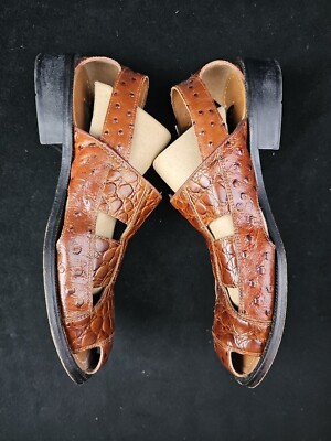 Stacy‎ Adams Brown Embossed Leather City Sandals Shoes Men\'s Size 13M Stacy Adams Brown Embossed Leather City Sandals Leather  main image 2
