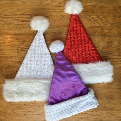 St. Nicks Choice Red White Purple Christmas Holiday Santa Elf Hats Lot of 3