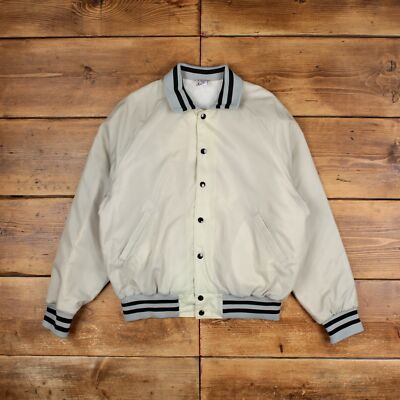 Vintage Aristo Jac Varsity Jacket L 90s Bomber Satin USA Made Satin Grey
