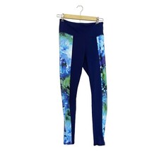 Athleta Bloom Chaturanga Leggings Size Small Blue Watercolor Floral Yoga Gym