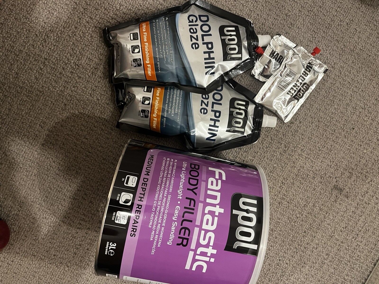 UPOL Fantastic Body Filler, 2 x Dolphin Glaze, Fillers Spreaders & Board Combo eBay