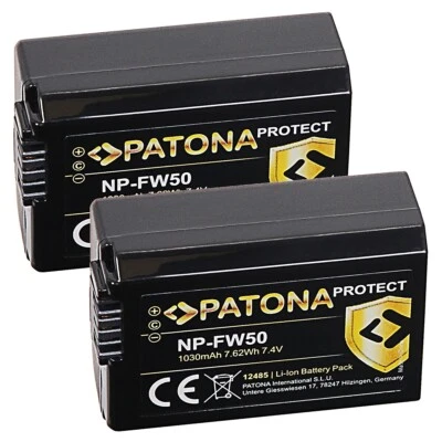 2x Patona PROTECT Akku für Sony Alpha 6000, 6100, 6300, 6400, 6500 - NP-FW50