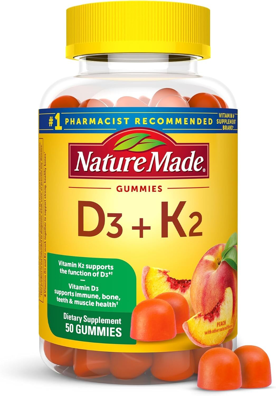 Nature Made Vitamin D3 K2 Gummies, Vitamin D3 5000 IU per serving, Bone, Teeth,