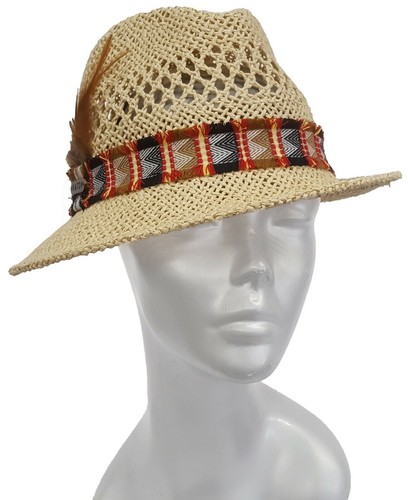 Hombre Mujer Paja Trilby Fedora Sombrero Embalable Ajustable Azul Marino o Natural - Imagen 3 de 7