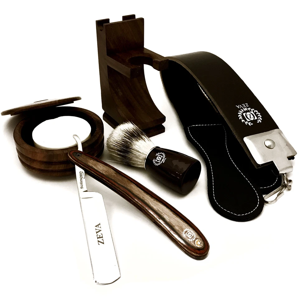 KIT DE AFEITADO MAQUINILLA DE AFEITAR RECTA GARGANTA CORTE MADERA 6 PIEZAS JUEGO DE REGALO DE LUJO VENDEDOR DE EE. UU. Foto 3 de 4