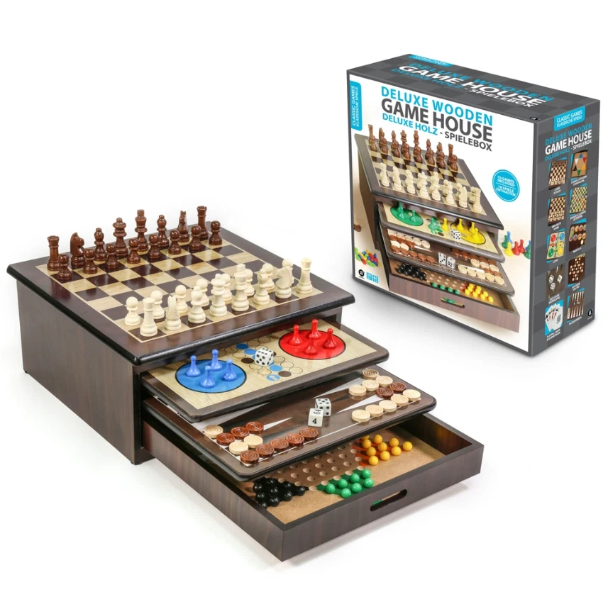 Deluxe Wooden Game House 10in1 Board Game Chess Checkers Backgammon Ludo Mancala - Image 2 of 4