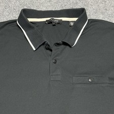 Ted Baker London Polo Shirt Men 5 Black Short Sleeve Button Pocket Stripe Collar