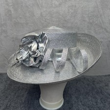 Mr Hi's Hat Sun Womens Silver Wide Brim Ruffle Kentucky Derby Wedding Church NWT