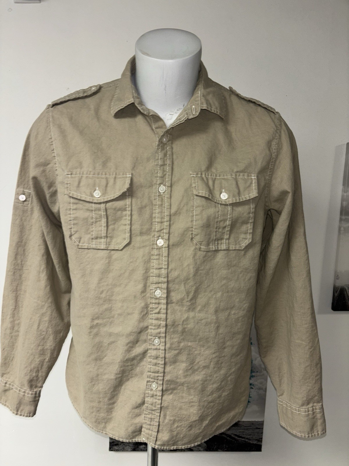 MICHAEL MICHAEL KORS Linen Bled Men’s Button Down Shirt Size L