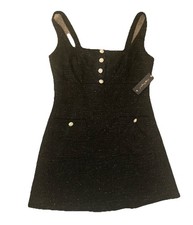 New CITY TRIANGLES - Black Tweed Sparkle Mini Dress-Pearl Button LRG