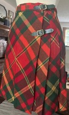 Vintage Red Tartan Plaid Pleated Wrap Skirt Virgin Wool USA Preppy 24  Waist